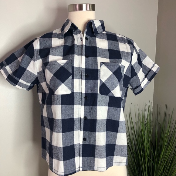 Brandy Melville Tops - NWOT Blue & White Plaid Gingham Cropped Shirt